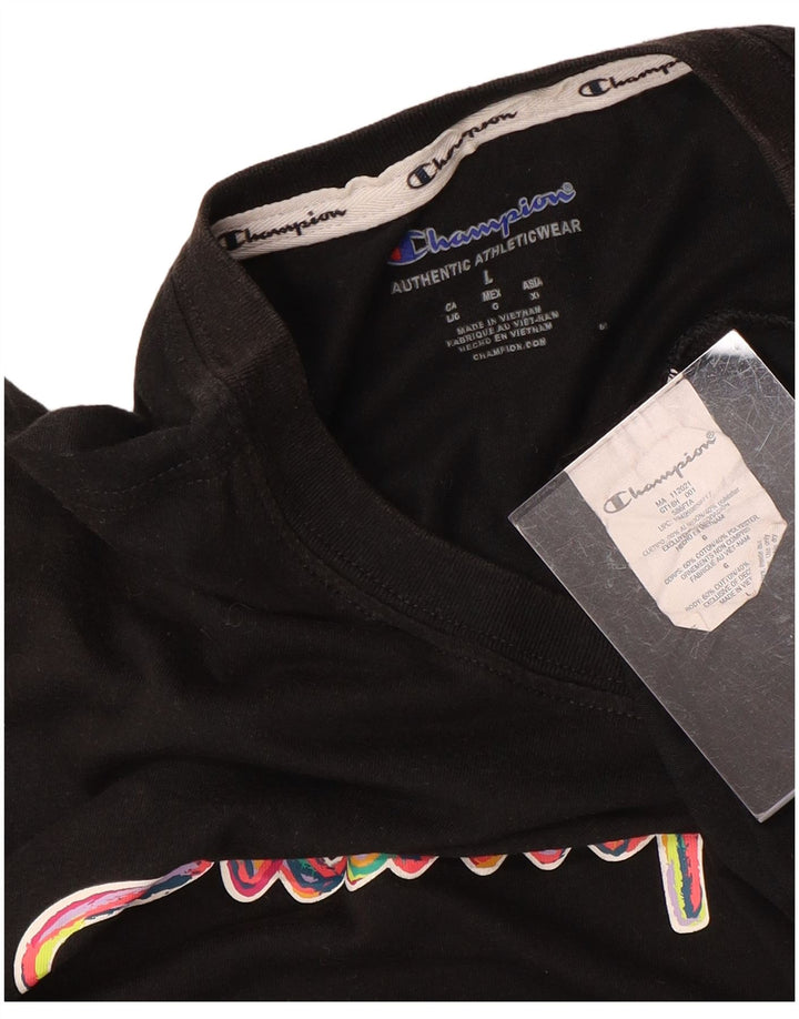 Damska koszulka z grafiką CHAMPION Top UK 16, duża czarna bawełna