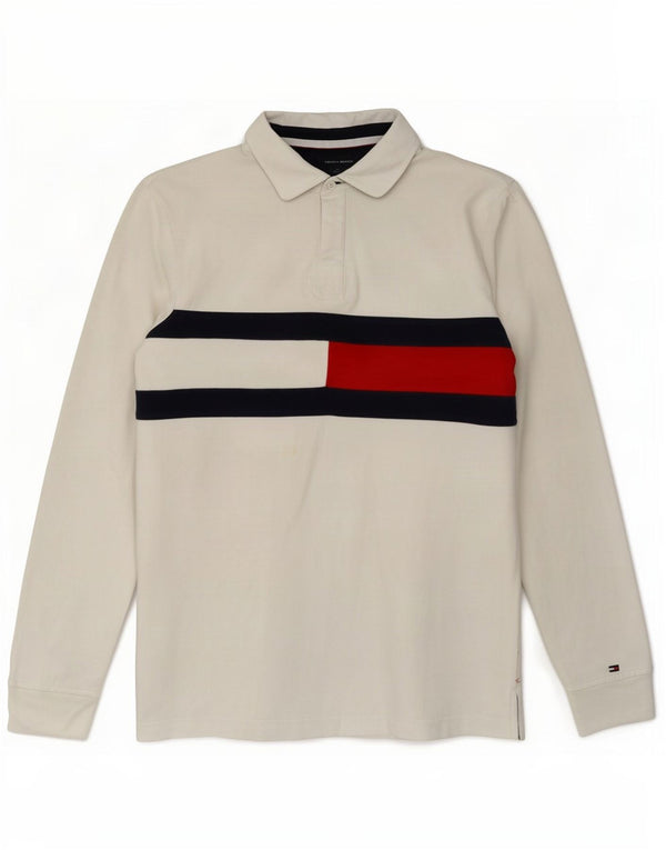Męska koszulka polo do rugby Tommy Hilfiger z długim rękawem i średnim białym kolorem