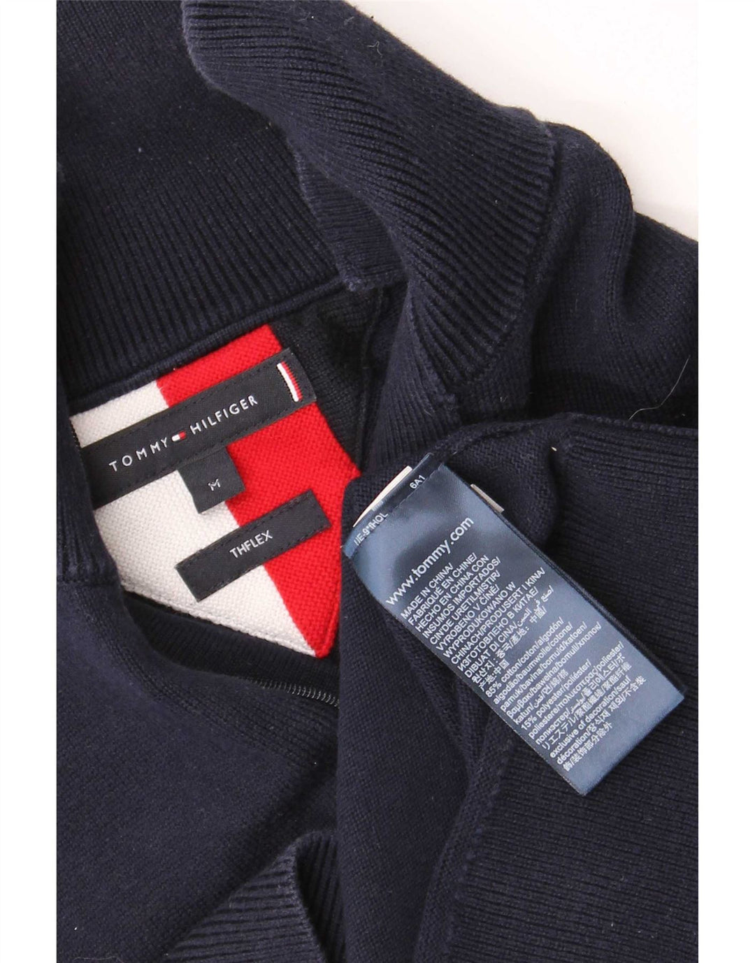 Męski sweter zapinany na zamek Tommy Hilfiger, średni granatowy, blok kolorów