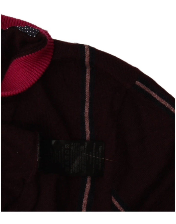 Ted Baker Męski sweter z okrągłym dekoltem, mały, bordowy, wełniany w paski