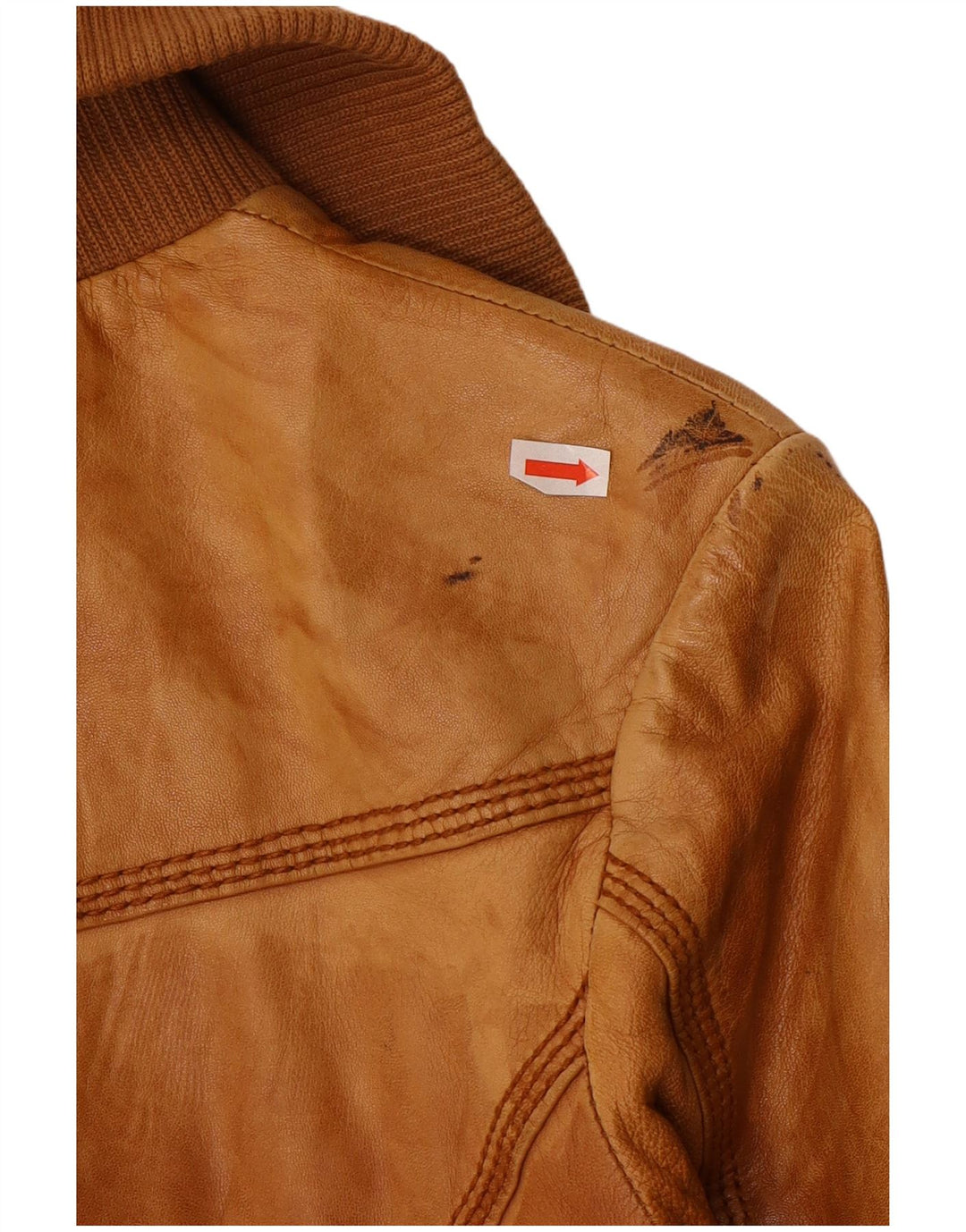 Damska kurtka skórzana BERSHKA UK 12 Skóra w kolorze średniego brązu