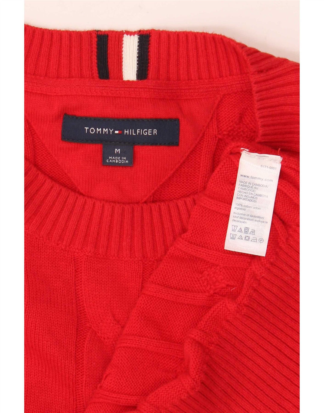 Męski sweter z wycięciem pod szyją Tommy Hilfiger, średnioczerwony, bawełniany