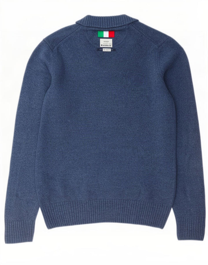 Marlboro Classics Męski sweter z dekoltem w kształcie litery V, duży, niebieski, wełniany