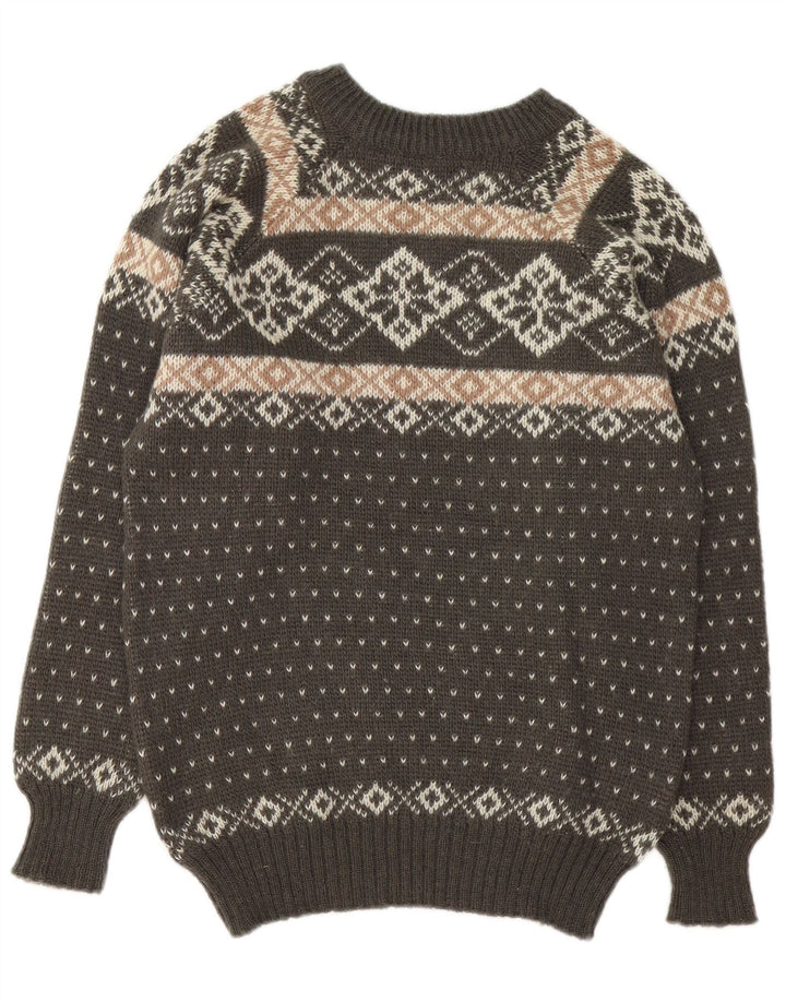 Vintage męski sweter z okrągłym dekoltem, mały brązowy Fair Isle