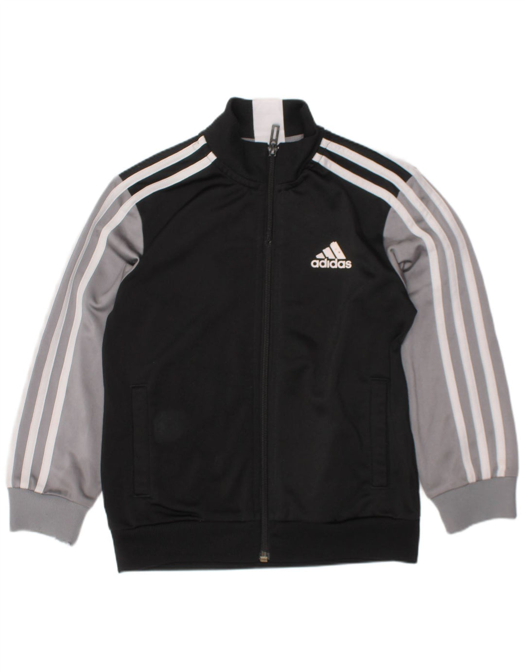 ADIDAS Boys Tracksuit Top Jacket 5-6 Years Black Colourblock