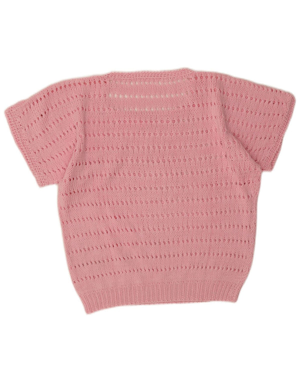 Sweter damski w stylu vintage, przezroczysty, z dekoltem w łódkę, UK 18 XL, różowy