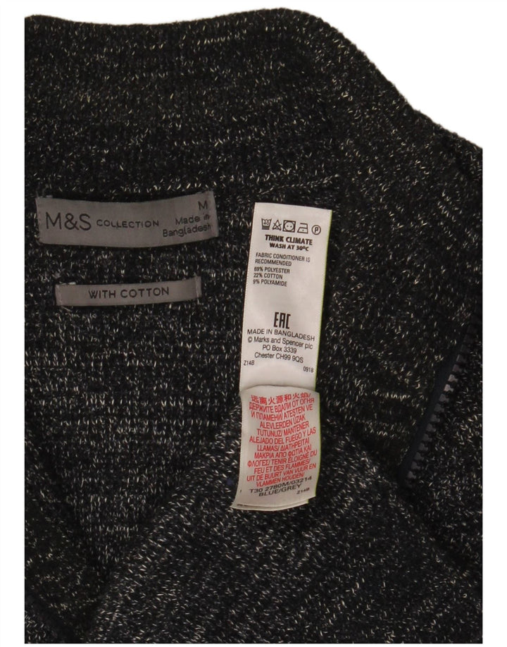 Marks & Spencer Męski sweter rozpinany Średni szary, nakrapiany poliester