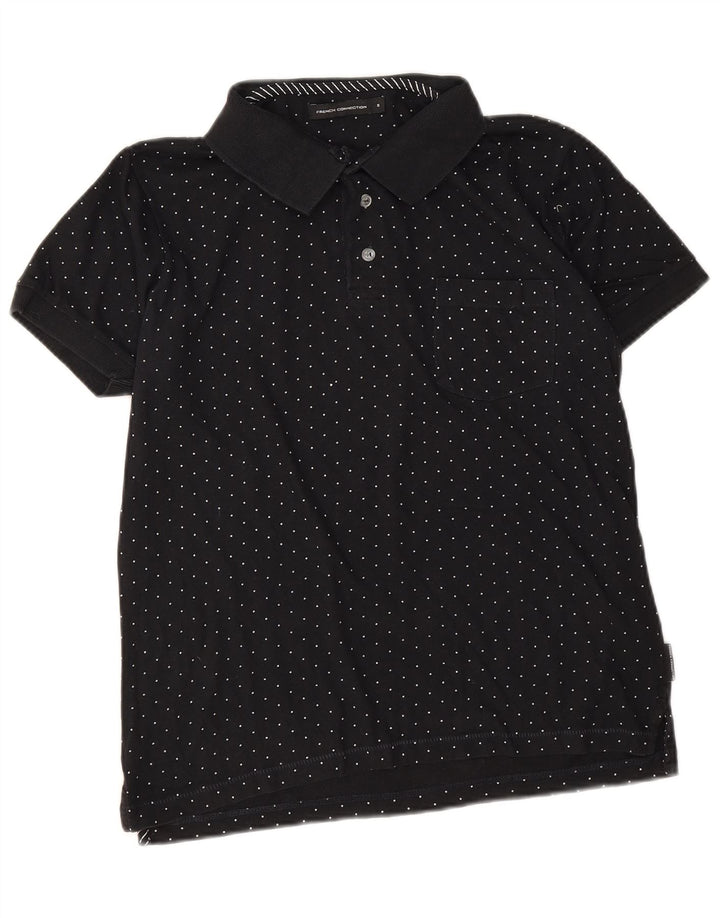 Męska koszulka polo French Connection, mała, czarna, bawełniana w cętki