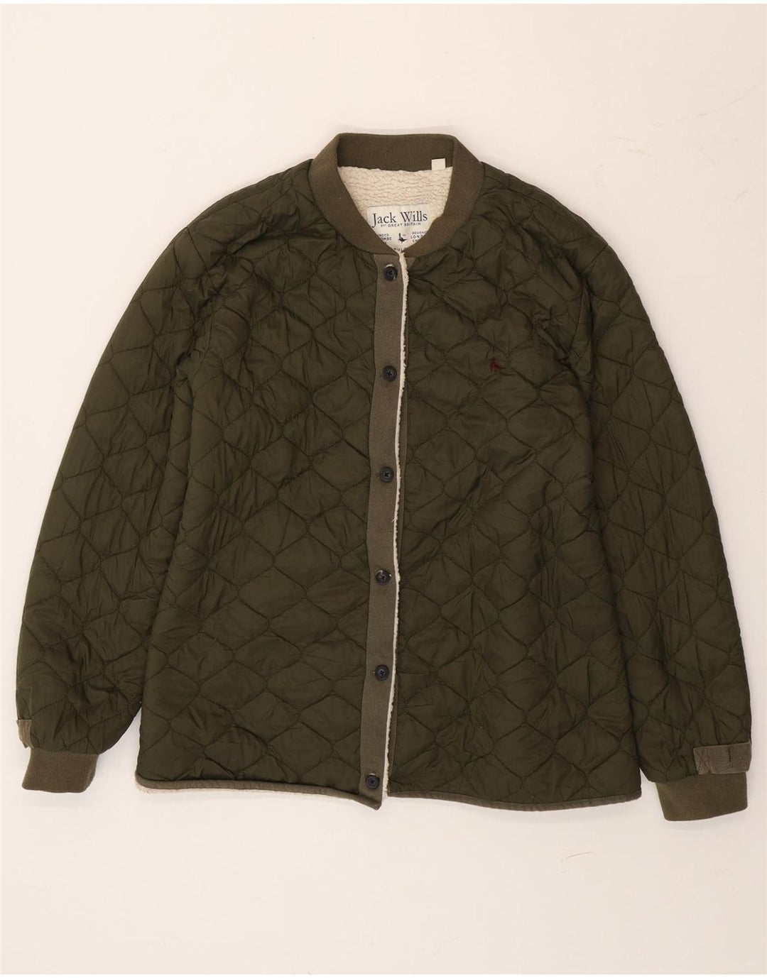 Damska pikowana kurtka Jack Wills Sherpa UK 14, duża, zielona poliamid