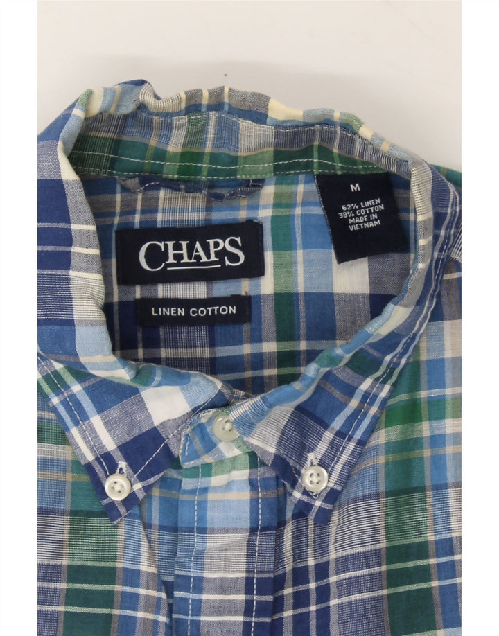 CHAPS Mens Short Sleeve Shirt Medium Blue Check Linen Vintage Chaps and Second-Hand Chaps from Messina Hembry 