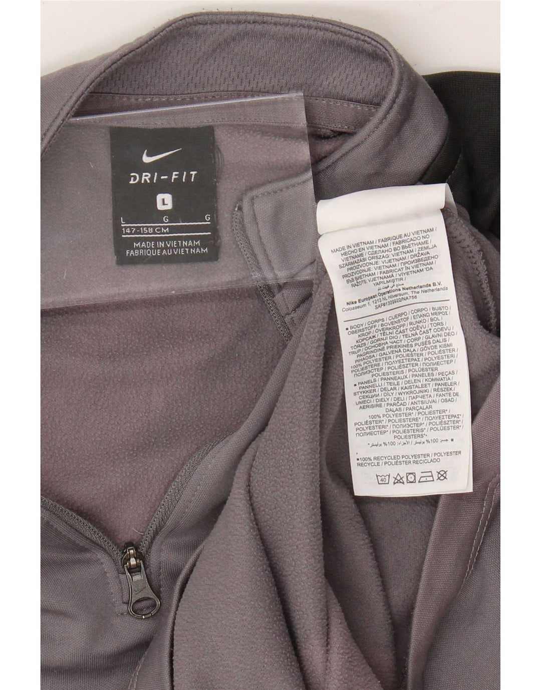 Chłopięcy dres Nike Dri Fit z pulowerem na 12-13 lat, duży, szary, z blokami kolorów