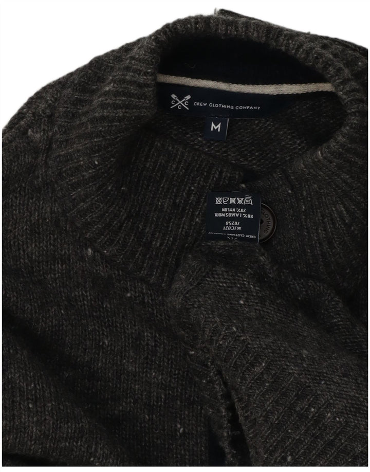 Crew Clothing Męski sweter zapinany na guziki, średnioszary, nakrapiany owcza wełna