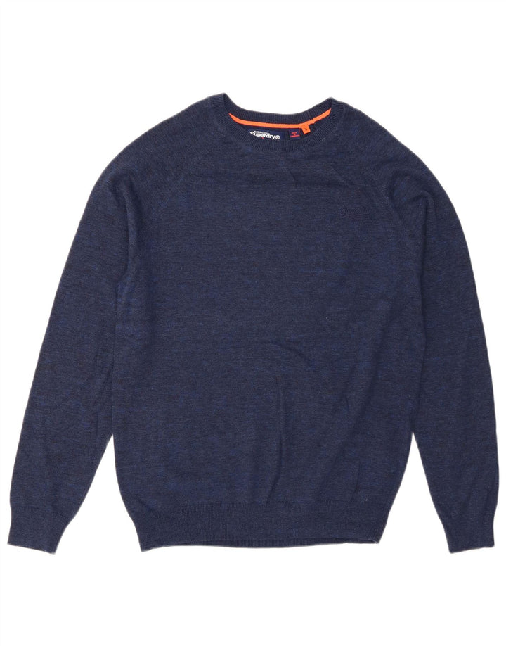 Męski sweter Superdry z okrągłym dekoltem, duży, niebieski, bawełniany