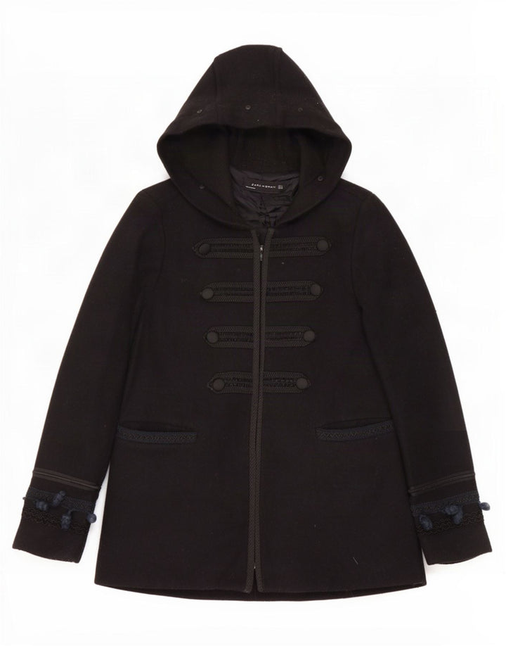 Zara Womens Hooded Bomber Jacket UK 14 Medium Black Wool