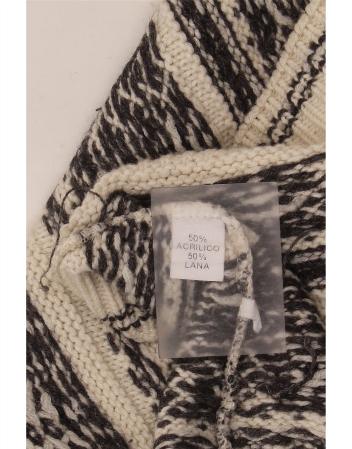 Vintage męski sweter z golfem, średni, złamany biały, akryl Fair Isle