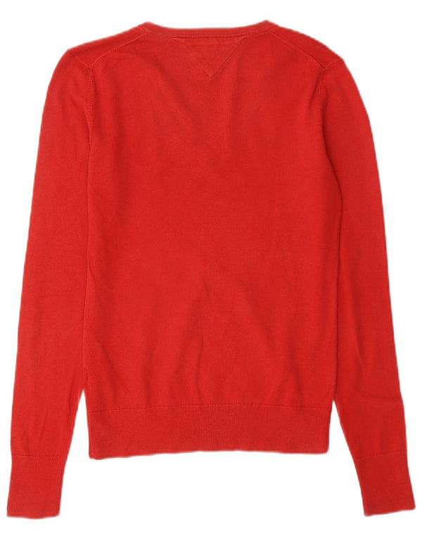 Sweter damski Tommy Hilfiger z dekoltem w kształcie litery V, UK 10, mały, czerwony, bawełniany