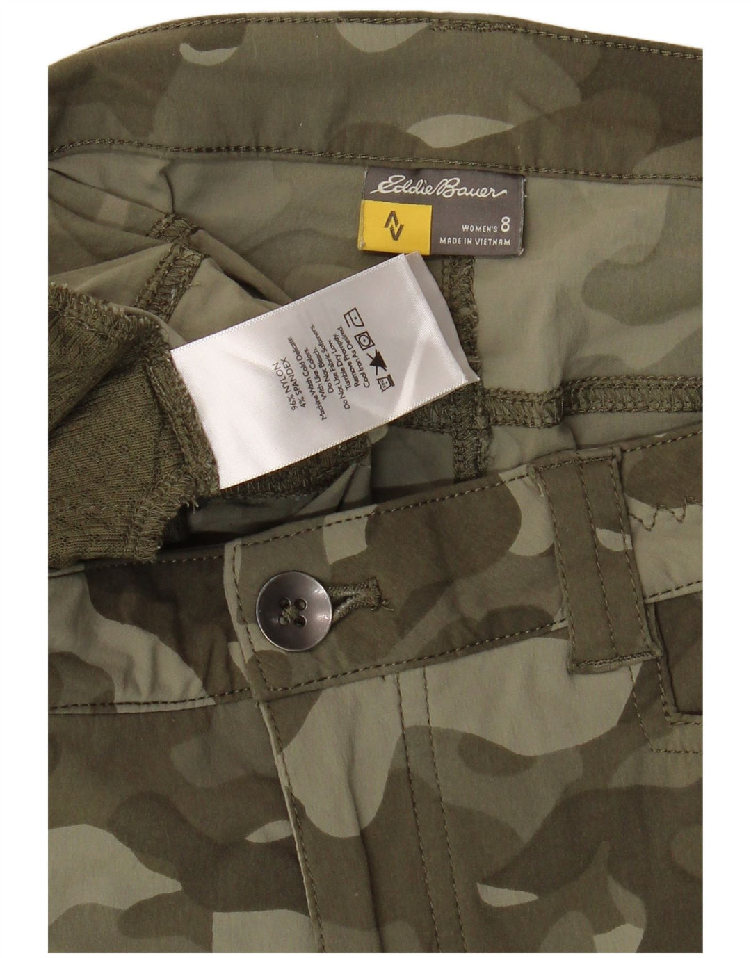 Damskie spodenki bojówki Eddie Bauer US 8 Medium W32 Khaki Nylon w kamuflażu
