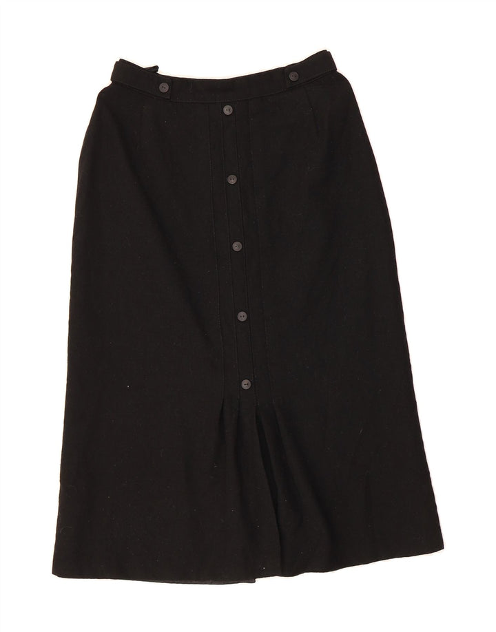 ST. BERNARD Womens Midi Skirt UK 14 Medium W26 Black Virgin Wool Vintage St. Bernard and Second-Hand St. Bernard from Messina Hembry 