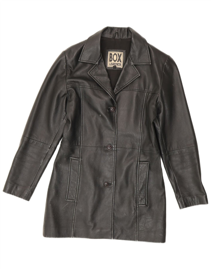 Vintage damski płaszcz skórzany UK 14, średnia czarna skóra