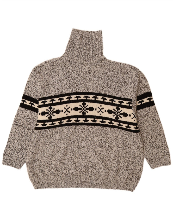 Męski sweter z wywijanym dekoltem VINTAGE 2XL, szary, akryl Fair Isle