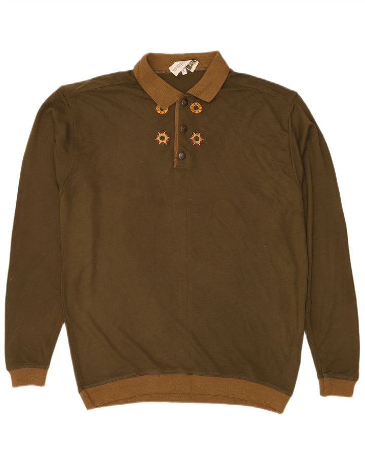 Męski sweter z golfem w stylu VINTAGE, duży akryl w kolorze khaki