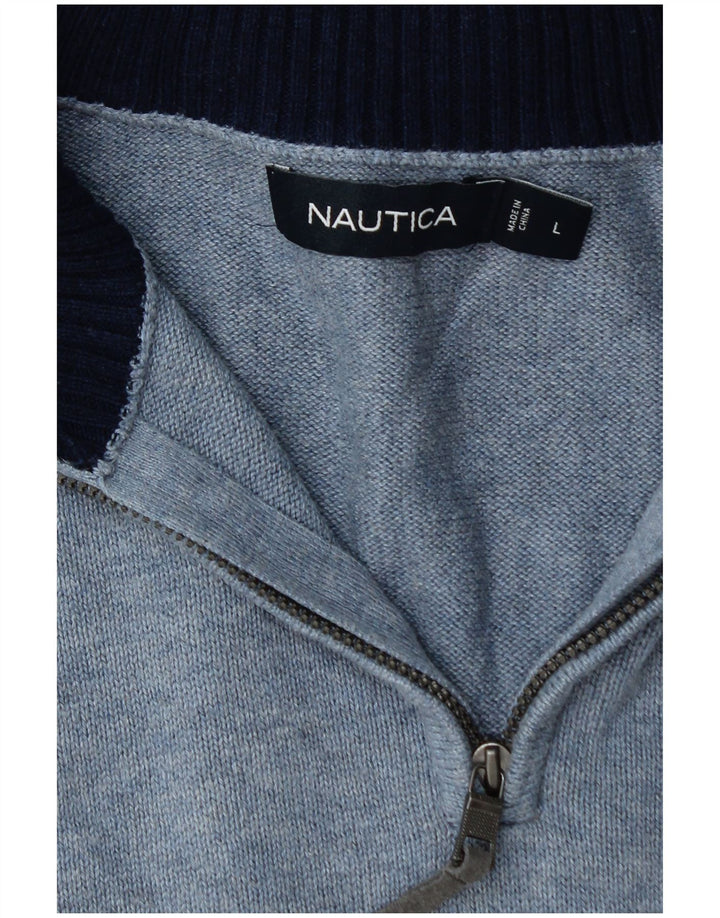 Męski sweter NAUTICA z zamkiem błyskawicznym, duży, niebieski, bawełniany
