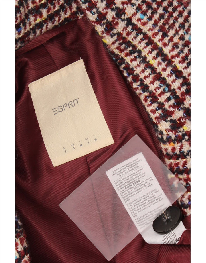Damski płaszcz dwurzędowy Esprit UK 10 Small Burgundowy poliester