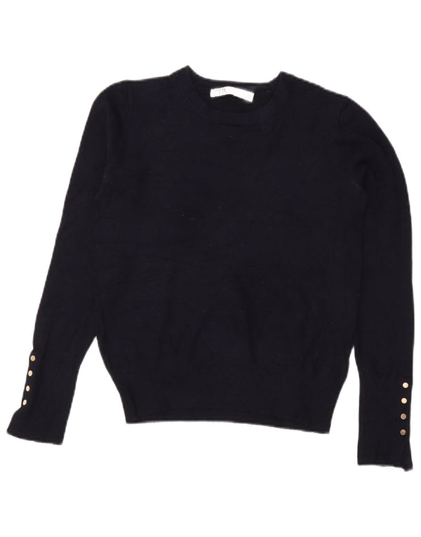Damski sweter Zara Crop Boat Neck Sweter UK 10 Small, granatowy, wiskozowy
