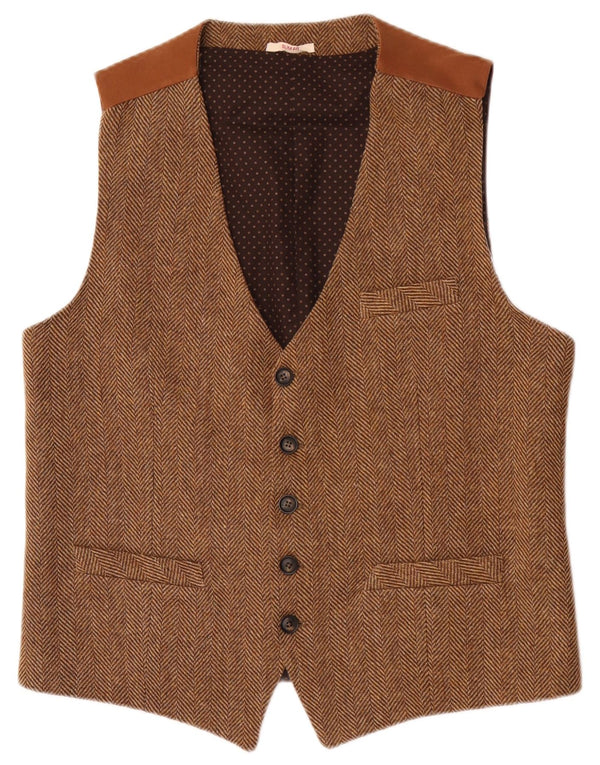 Vintage męska kamizelka slim fit XL, brązowa, akrylowa w jodełkę