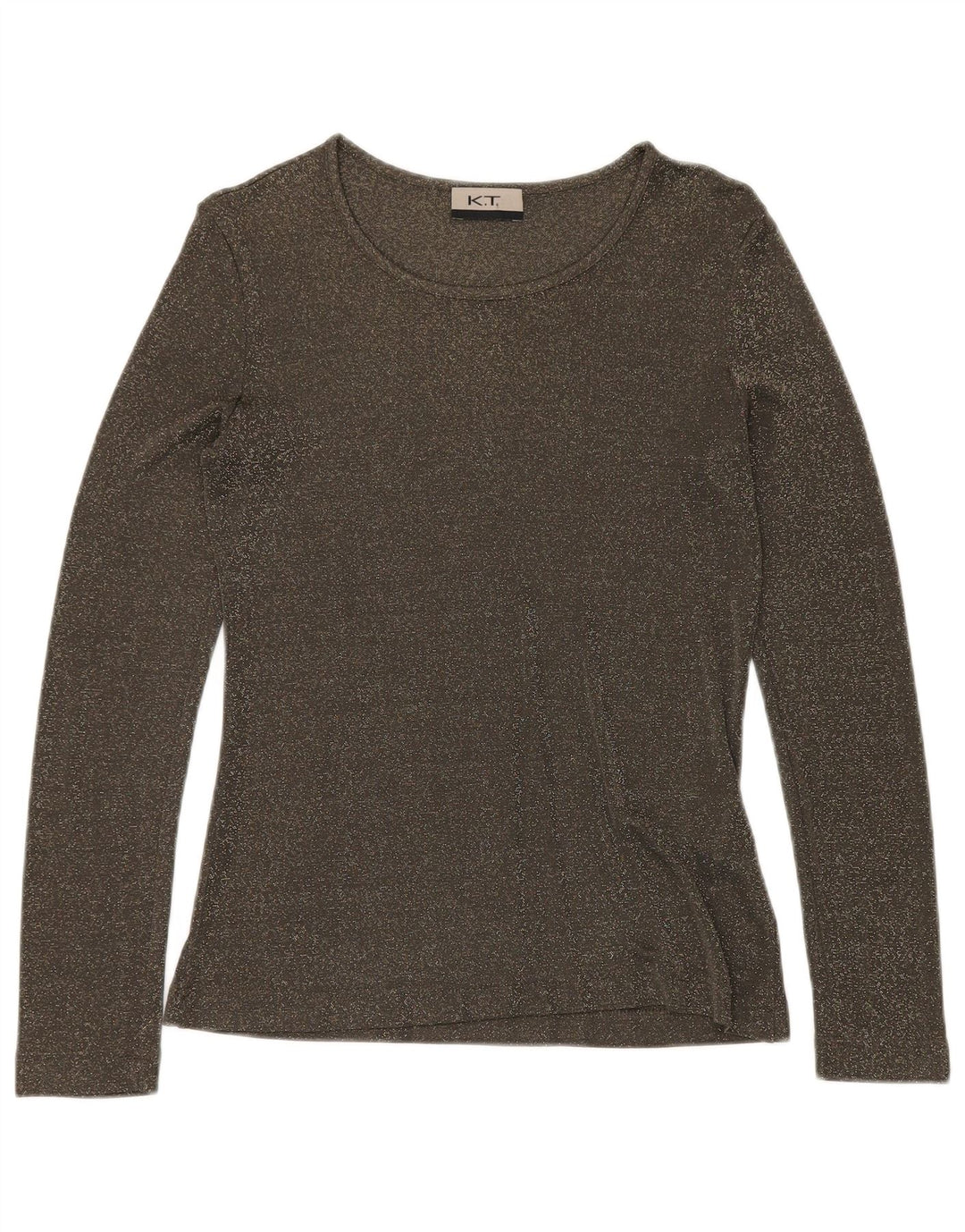 Top damski VINTAGE z długim rękawem UK 12, średnio zielona, nakrapiana wiskoza