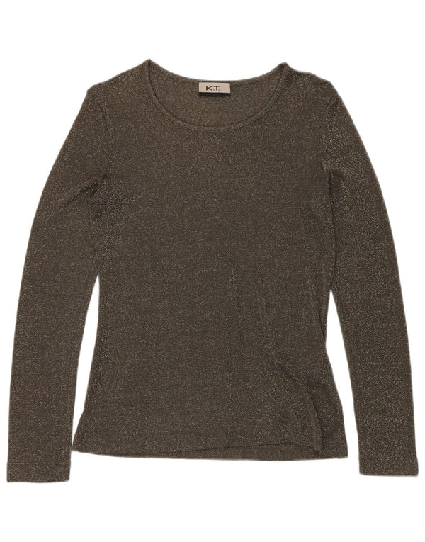 Top damski VINTAGE z długim rękawem UK 12, średnio zielona, nakrapiana wiskoza