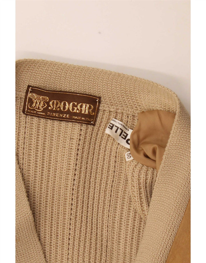 Vintage męski sweter rozpinany IT 50 średniej beżowej skóry