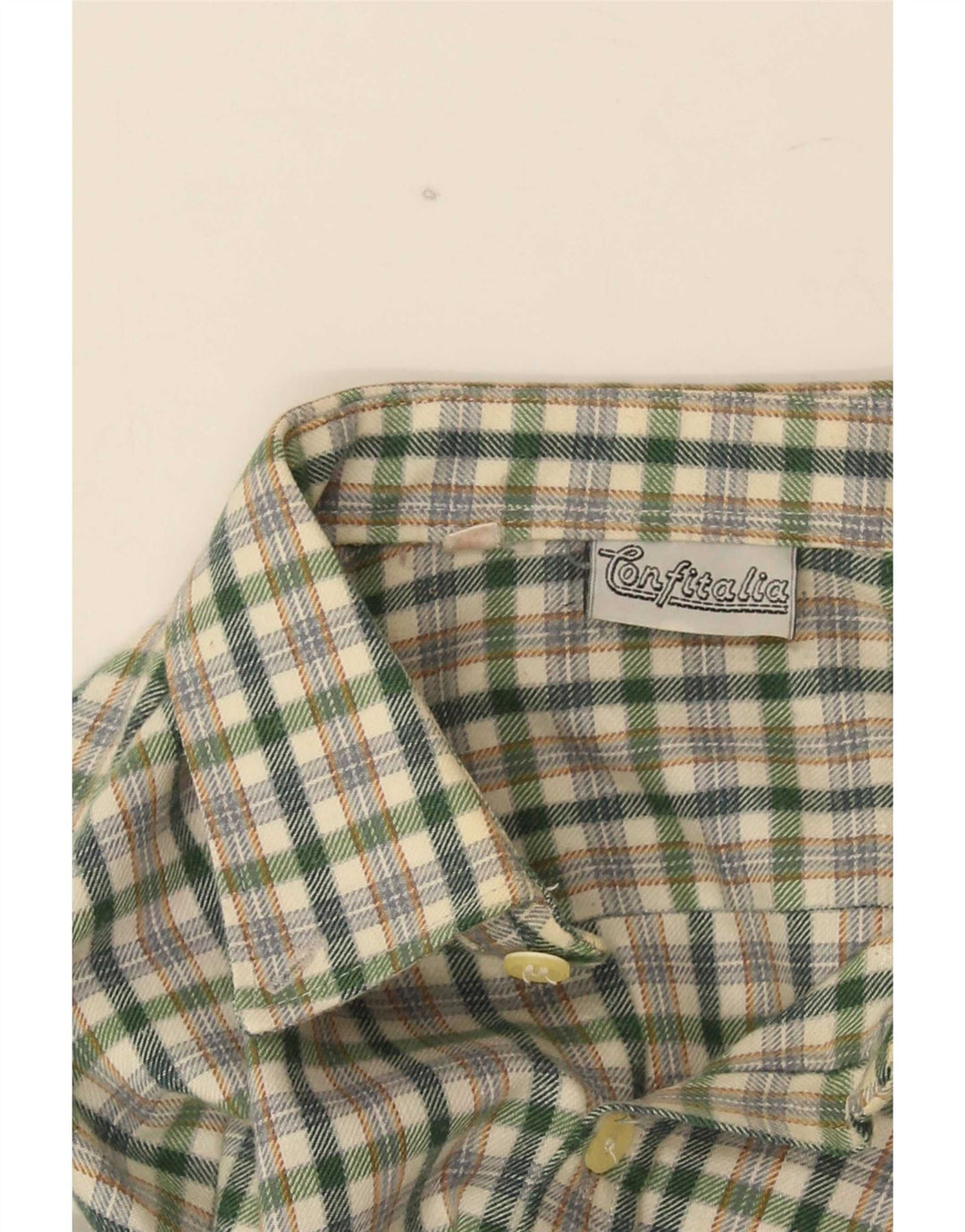 Vintage męska koszula flanelowa, mała, zielona, poliestrowa kratka