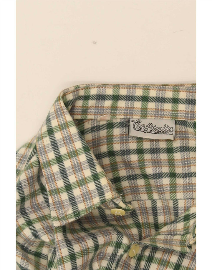 Vintage męska koszula flanelowa, mała, zielona, poliestrowa kratka