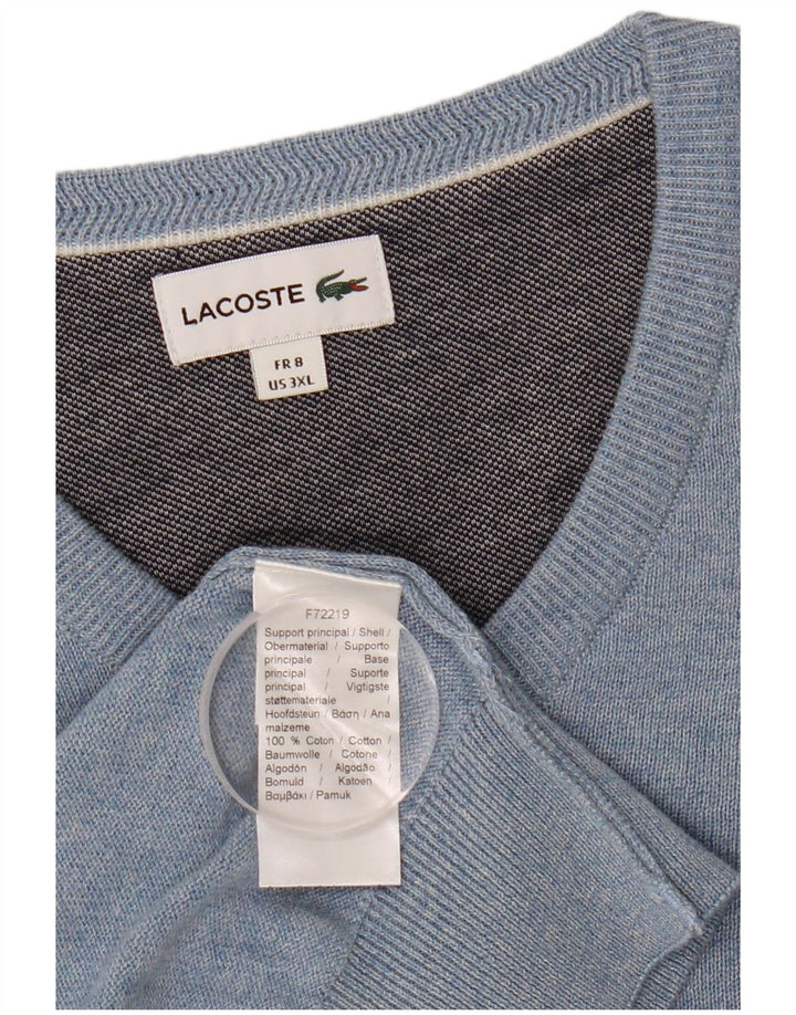 Lacoste Męski sweter z dekoltem w kształcie litery V, rozmiar 8 3XL, niebieska bawełna