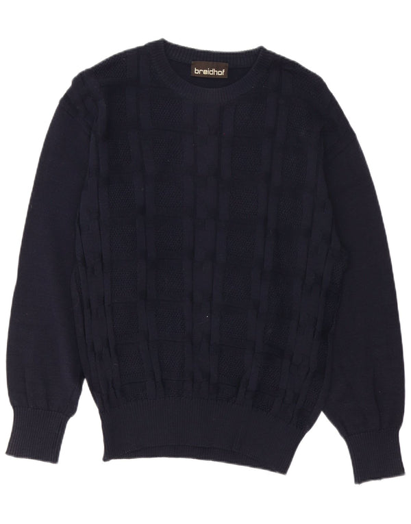 Breidhof Mens Crew Neck Jumper Sweater IT 50 Medium Navy Blue New Wool