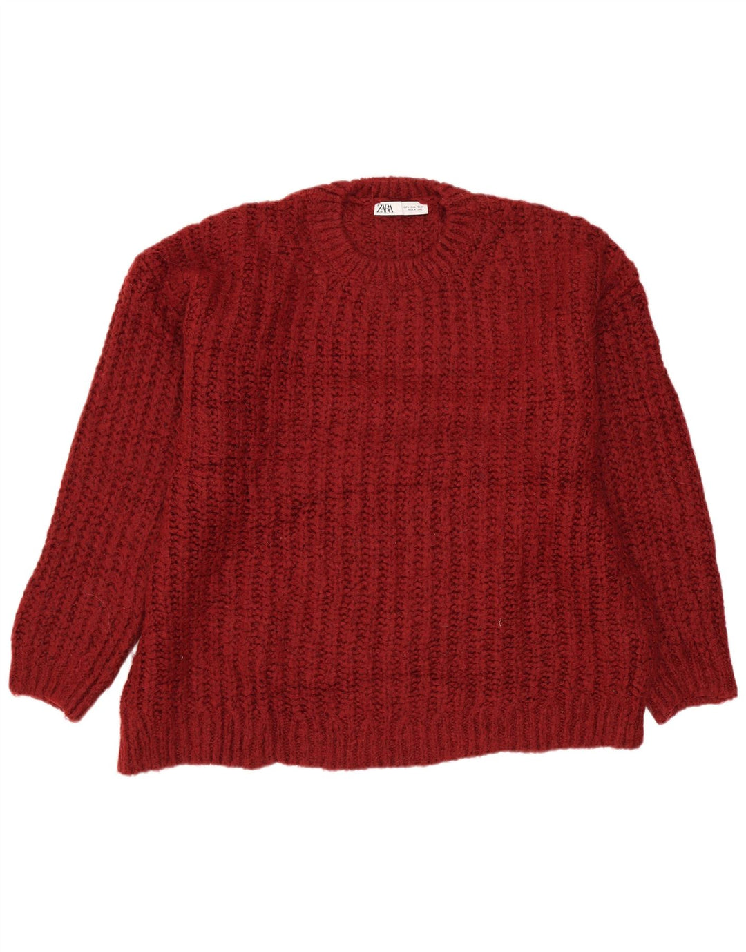 Damski sweter oversize ZARA z okrągłym dekoltem UK 16, duży, czerwony akryl