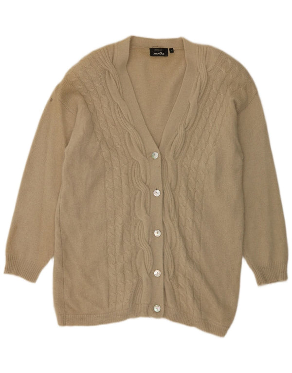 Vintage damski sweter o przedłużonym fasonie UK 16, duży, beżowy, z owczej wełny