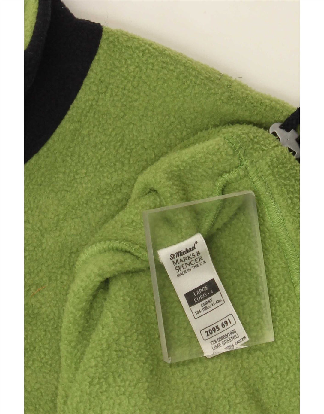 Marks & Spencer Męski sweter polarowy z zamkiem błyskawicznym, duży, zielony, w blokach kolorów