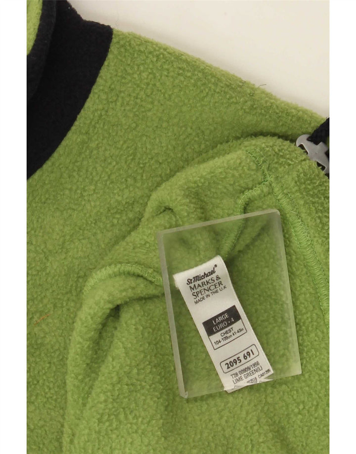 Marks & Spencer Męski sweter polarowy z zamkiem błyskawicznym, duży, zielony, w blokach kolorów
