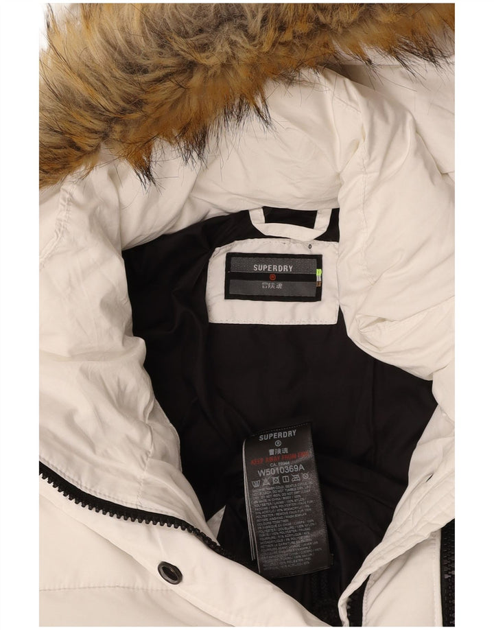 Damska ocieplana kurtka z kapturem SUPERDRY UK 14, średni biały poliester