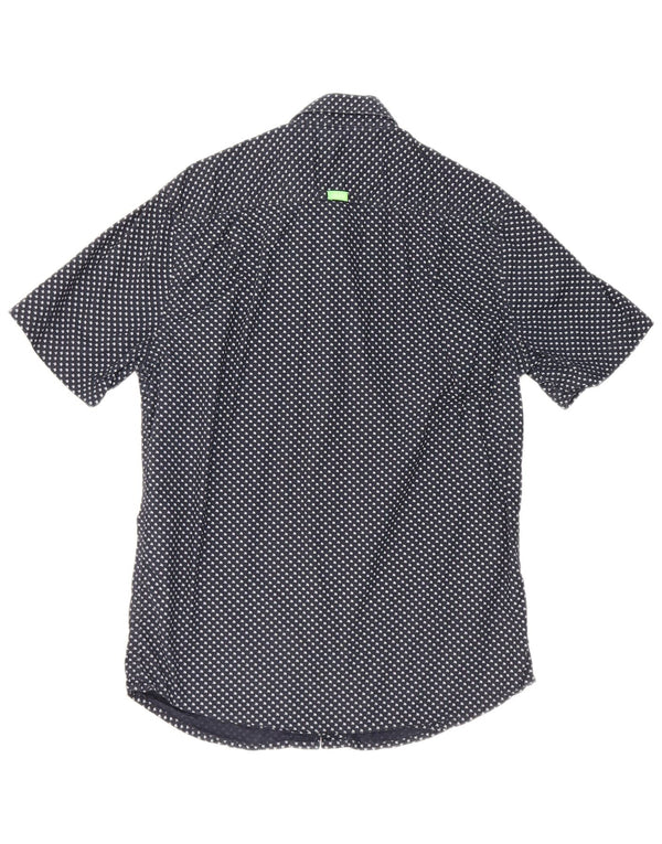 Superdry Mens Short Sleeve Shirt Medium Navy Blue Geometric Cotton