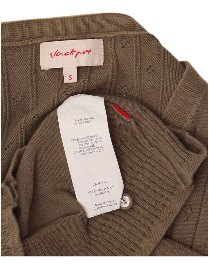 Sweter damski w stylu vintage, brytyjski 10, mały, brązowy, bawełniany