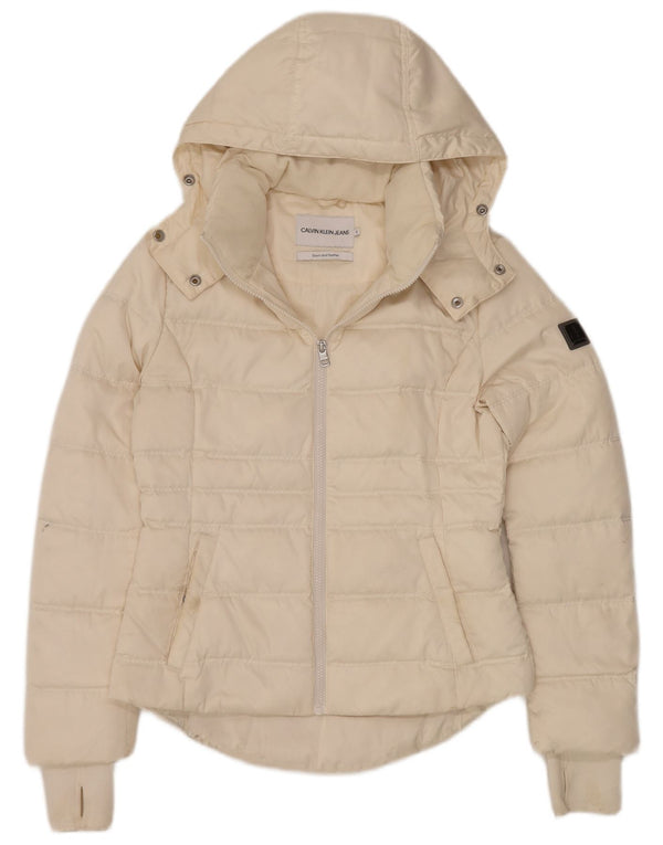 CALVIN KLEIN JEANS Damska kurtka oversize UK 10, mała w kolorze złamanej bieli