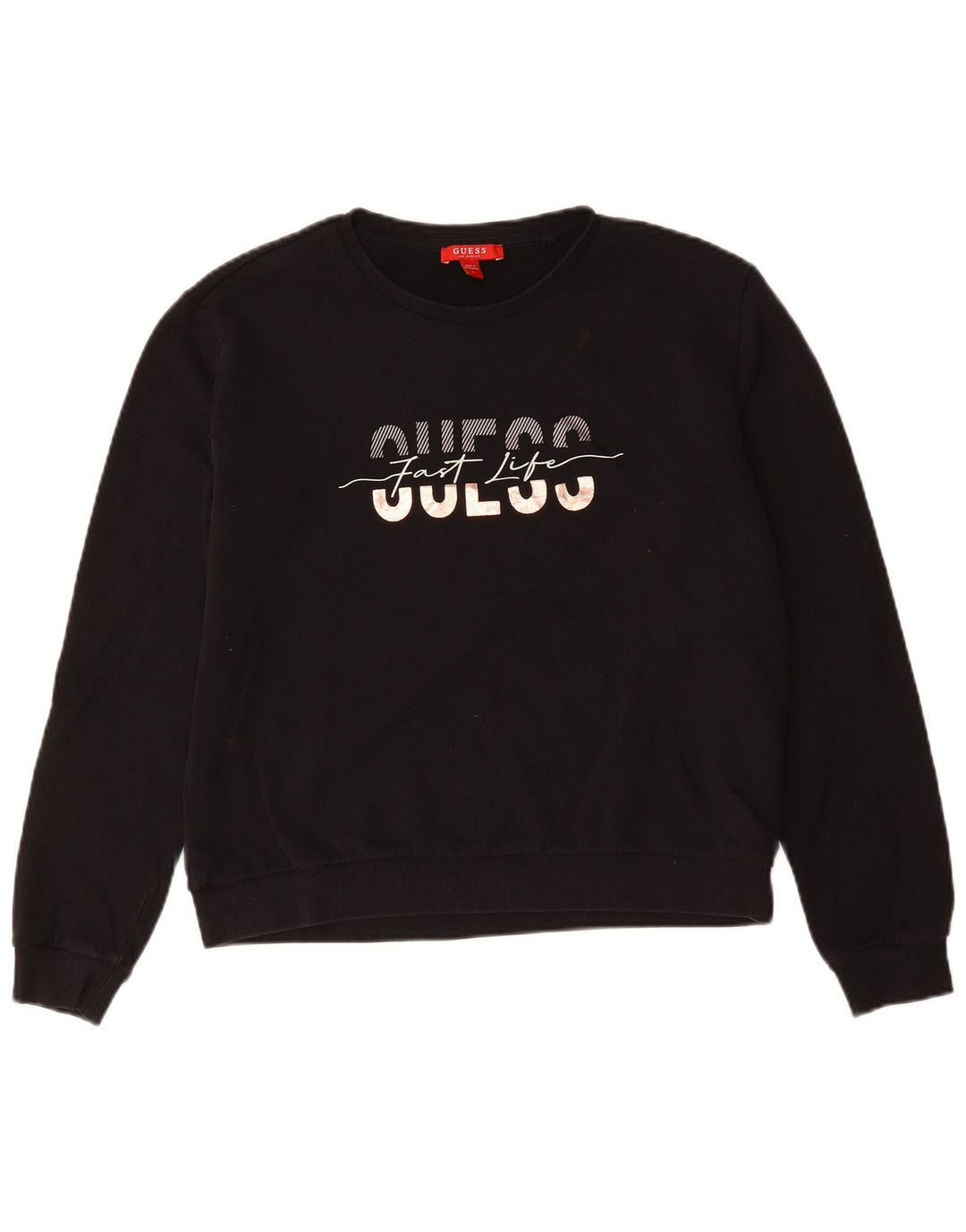 Damska bluza Guess Graphic Jumper UK 16, duża, czarna bawełna