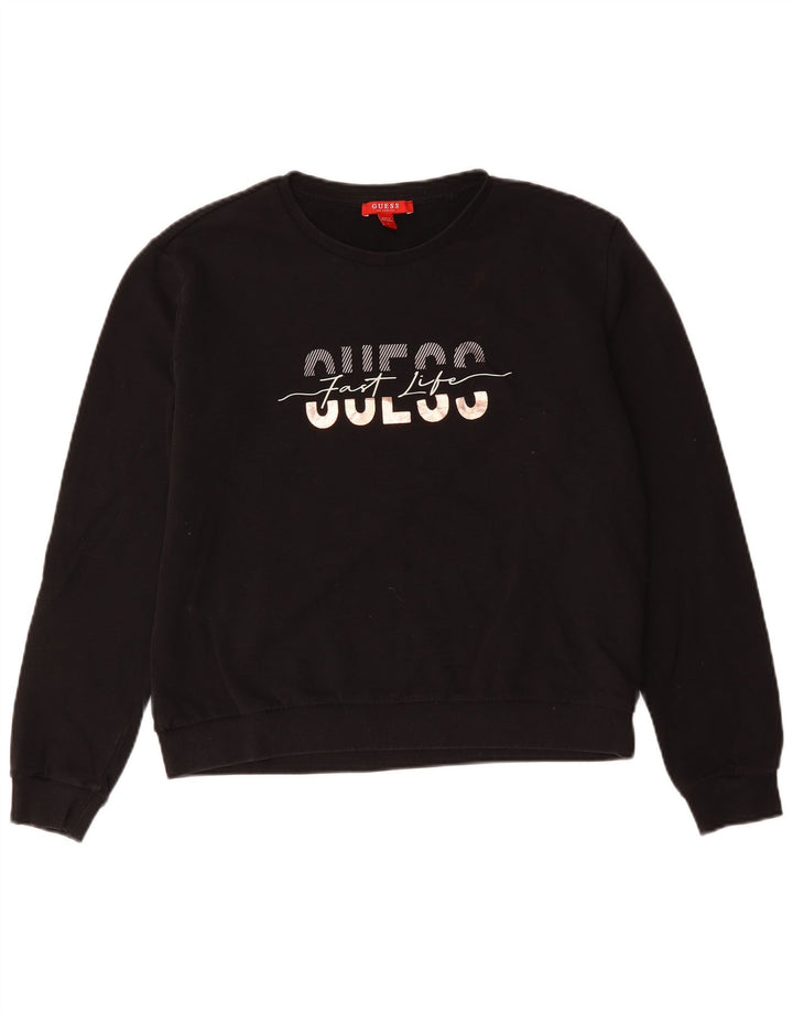 Damska bluza Guess Graphic Jumper UK 16, duża, czarna bawełna
