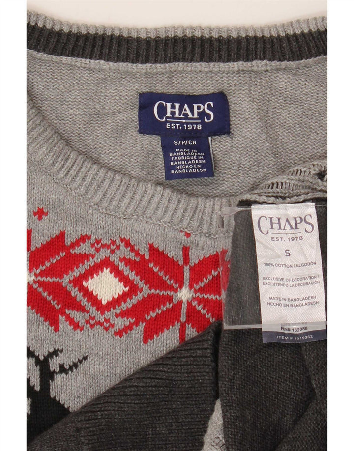Męski sweter z dekoltem w łódkę Chaps, mały, szary, bawełniany Fair Isle
