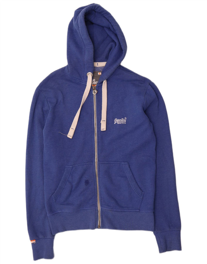 Męski sweter z kapturem i zamkiem błyskawicznym Superdry, mały, niebieski, bawełniany