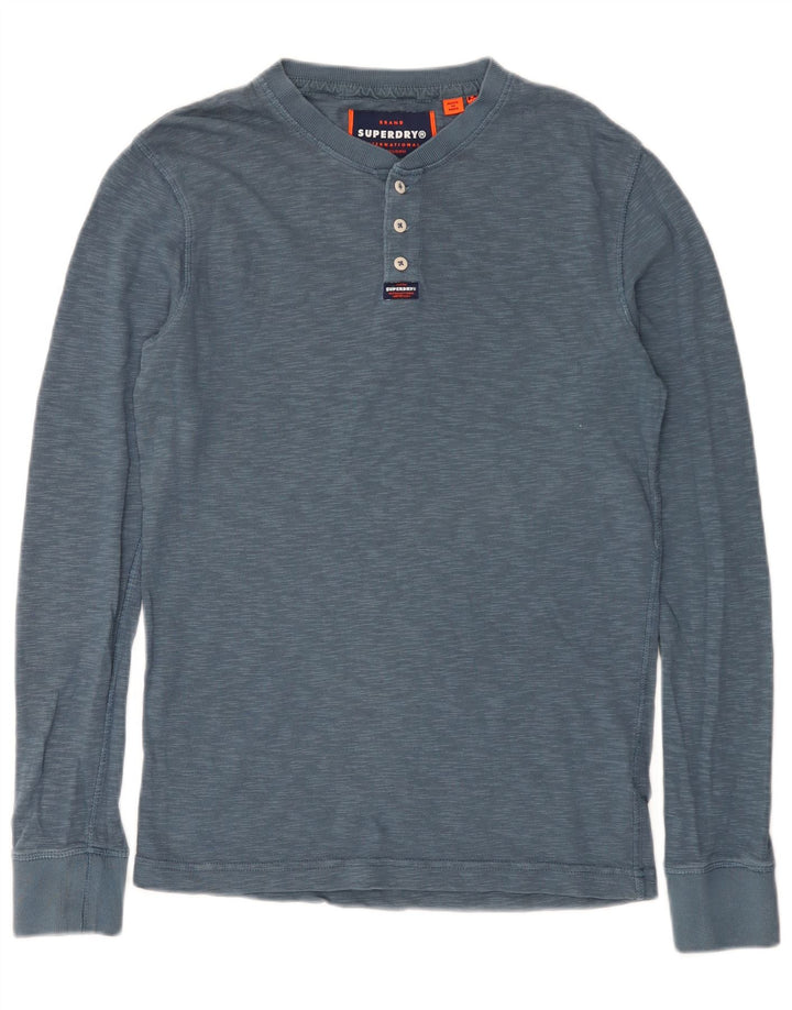 Męski top Superdry z długim rękawem, średniej wielkości niebieski, bawełniany w cętki