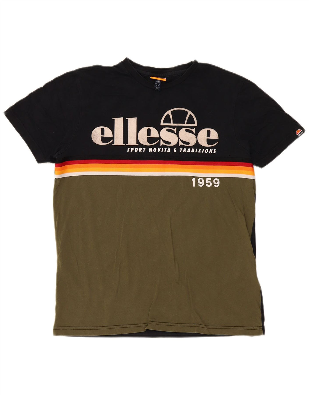 Męska koszulka z grafiką Ellesse, bawełniana, średnia khaki z blokami kolorów